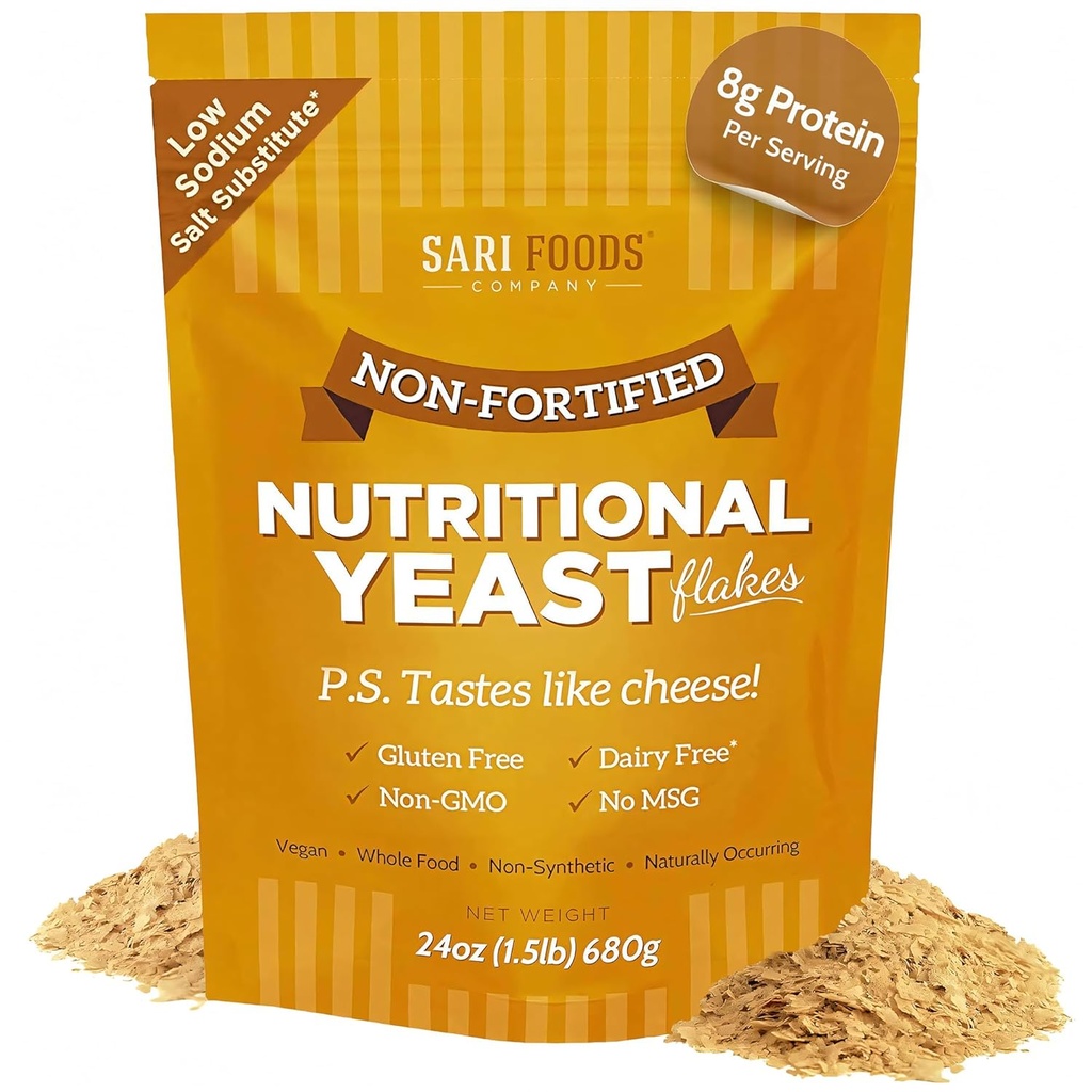 No Fortificadas Flakes de Levadura Nutricional, Polvo de Proteína Integral, Vegan, Gluten Gratis, Vitaminas B, Beta-glucanos y Todos los 18 Aminoácidos (24 oz.)