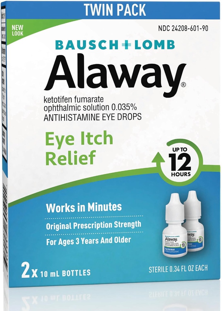 Alaway Antihistamine, Eye Itch Relief Drops, Twin Pack, 0.34 fl oz