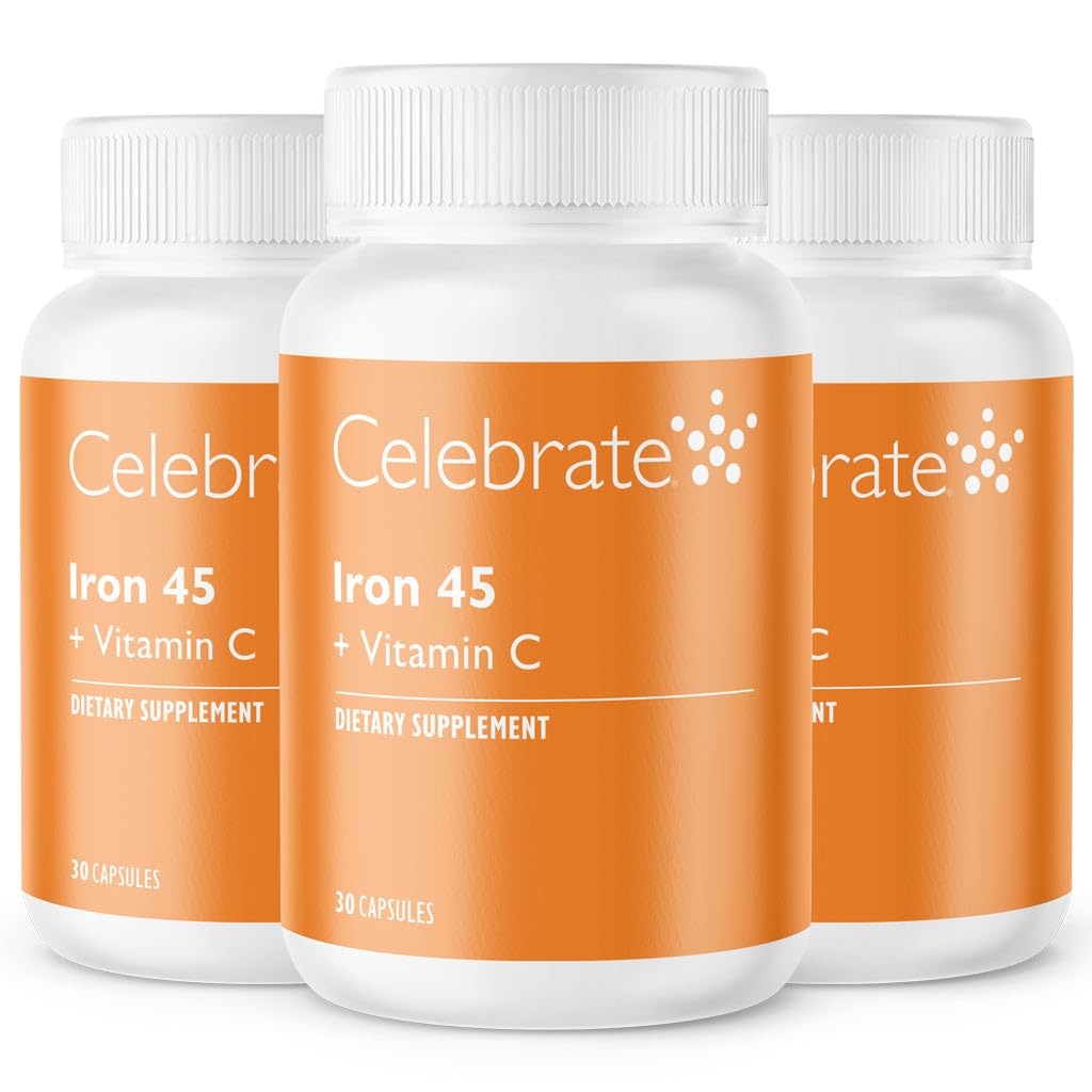 Celebrar Vitaminas Suplemento de Hierro con Vitamina C - 45 mg de Hierro, vitamina C de 60 mg, vitaminas bártricas para pacientes de WLS, hendidura vertical y cirugía de derivación gástrica (90 cápsulas)
