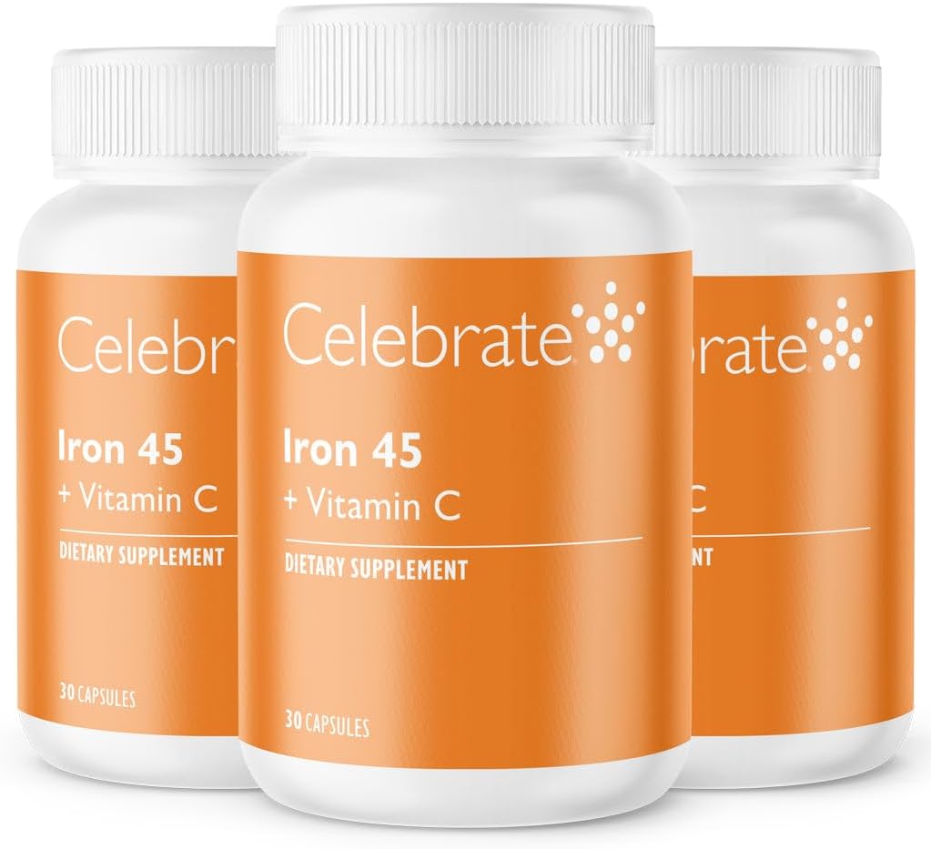 Celebrar Vitaminas Suplemento de Hierro con Vitamina C - 45 mg de Hierro, vitamina C de 60 mg, vitaminas bártricas para pacientes de WLS, hendidura vertical y cirugía de derivación gástrica (90 cápsulas)