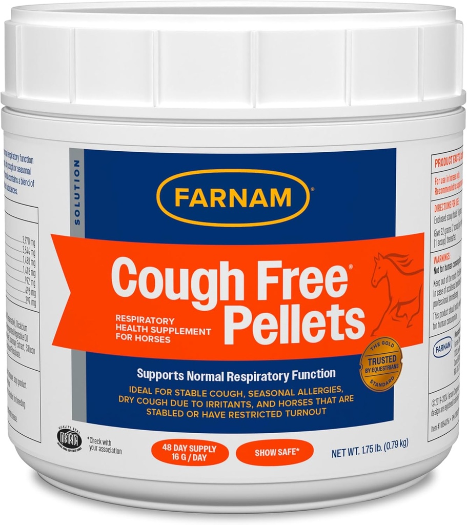 Farnam tos Pellets gratis Suplemento de salud respiratoria para caballos, proporciona soporte respiratorio para caballos con alergias estacionales o tos estable, 1,75 lb., 48 Day Supply
