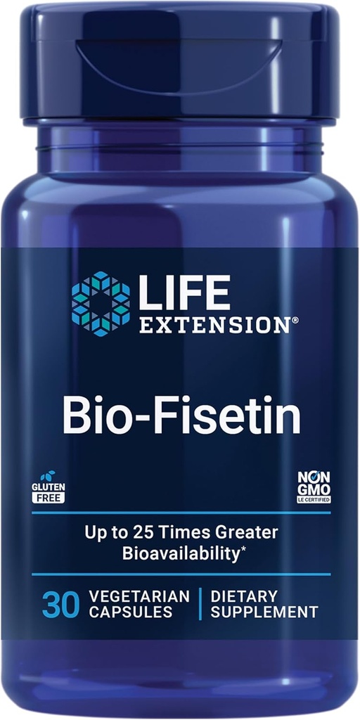 Extensión de la vida Biofisetina, Fisetina, galactomananos de semillas fenugreek, Salud celular, Salud cognitiva, Longevidad, Libre de gluten, Vegetariano, No GMO, 30 cápsulas vegetarianas