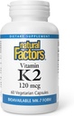 Factores naturales, vitamina K2 120 mcg, soporta el hueso y la salud vascular, 60 cápsulas