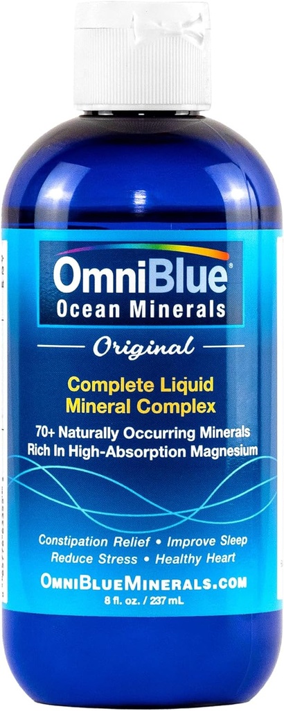 OmniBlue Ocean Minerals - 70+ Trace Minerals & Liquid Magnesium - Potassium, Chloride- Low Sodium - Natural Support for Sleep, Digestion, Regularity, Hydration &amp; Electrolyte Balance (8 oz)