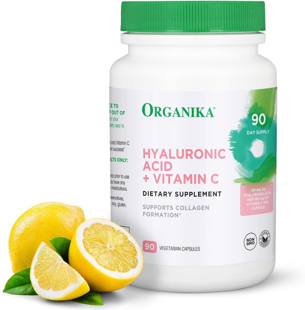 Organika Hyaluronic Acid Supplement with Vitamin C (90 Vegetable Capsules): Symbiotic Joint Wellness, Collagen, & Skin Hydration Powerhouse - Enhanced Hyaluronic Acid Supplements for Mobility & Beauty
