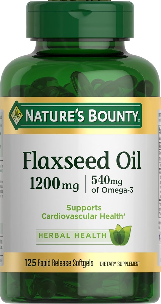 Bounty Flaxseed y Omega 3, Suplemento dietético, apoya la salud cardiovascular, 1200 mg, Softgels, 125 ct