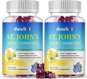 St John's Wort Gummies 600mg, 3 in 1 Organic Herbal Supplements for Stress Relief, Nervous System Support, with Ashwagandha & Holy Basil Extract for Adults & Kids, Non-GMO, Vegan, 120 ct.
