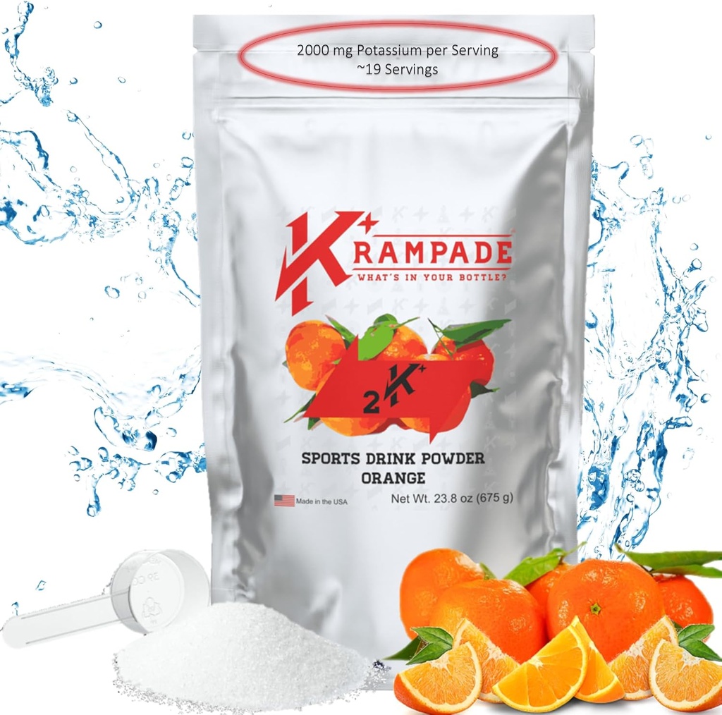Krampade Electrolytes Powder Potassium Supplement - 2000 mg K+, >2X More Than Coconut Water | Cramp Relief and Prevention | Hydration Powder