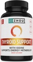 Soporte para tiroides Zhou - Suplemento para tiroides para hombres con zinc, yodo, selenio, complejo de tiroides de salud metabólica con Ashwagandha, Kelp - 60 cápsulas vegetales (Pack of 1)