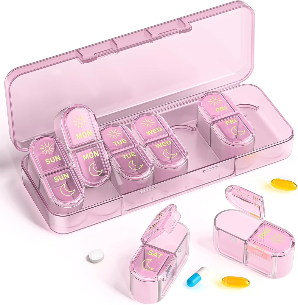 Pill Organizer, Am &amp; Pm Pill Organizer 7 Days, Weekly Pill Case 2 Times a Day, Pill Box 7 Day, Medicine Organizer for Travel, Vitamins, Fish Oils, Supplements