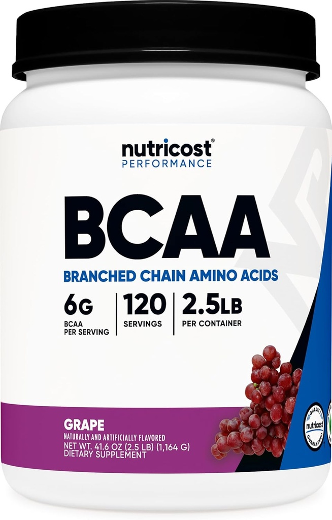 Nutricost BCAA Powder (Grapa, 120 Servings) - Gluten Free, Non-GMO, Vegetarian, Optimal 2:1:1 Ratio