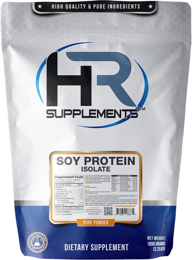 Soy Protein Isolate Powder ← 1 Kilogram (2.2 Lbs) ← Lean Muscle Building ← Vegetarian y Vegan Safe Protein Source ← Lab Tested Ingredients