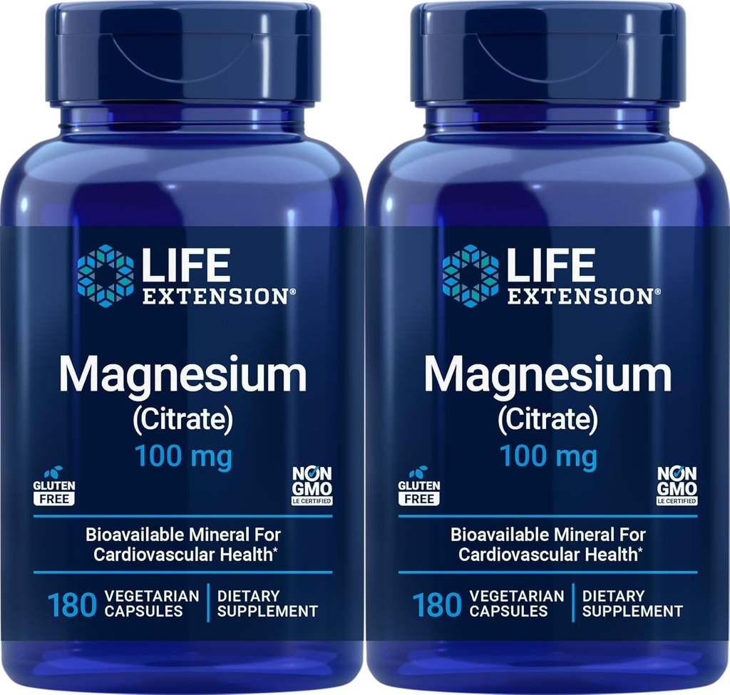 Ampliación de vida Magnesio (Citrate) 100mg, 180 Veg Caps (Pack of 2) - Mag Supplement