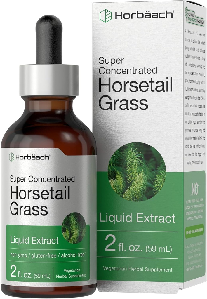 Horbäach Horsetail Herb Líquido Extracto Silencioso Alcohol Gratis Silencio 2 fl oz Silencio Vegetariano, No-GMO, &amp; Gluten Suplemento Gratis