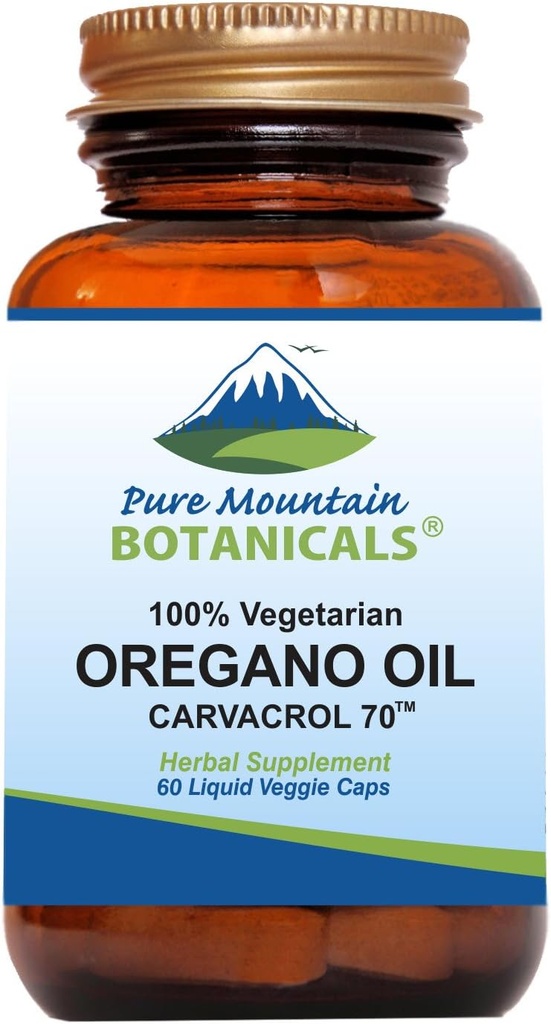 Pure Mountain Botanicals Wild Oregano Oil Capsules - 60 Kosher Vegan Caps Ahora con 510 mg de aceite mediterráneo de orégano Suplemento