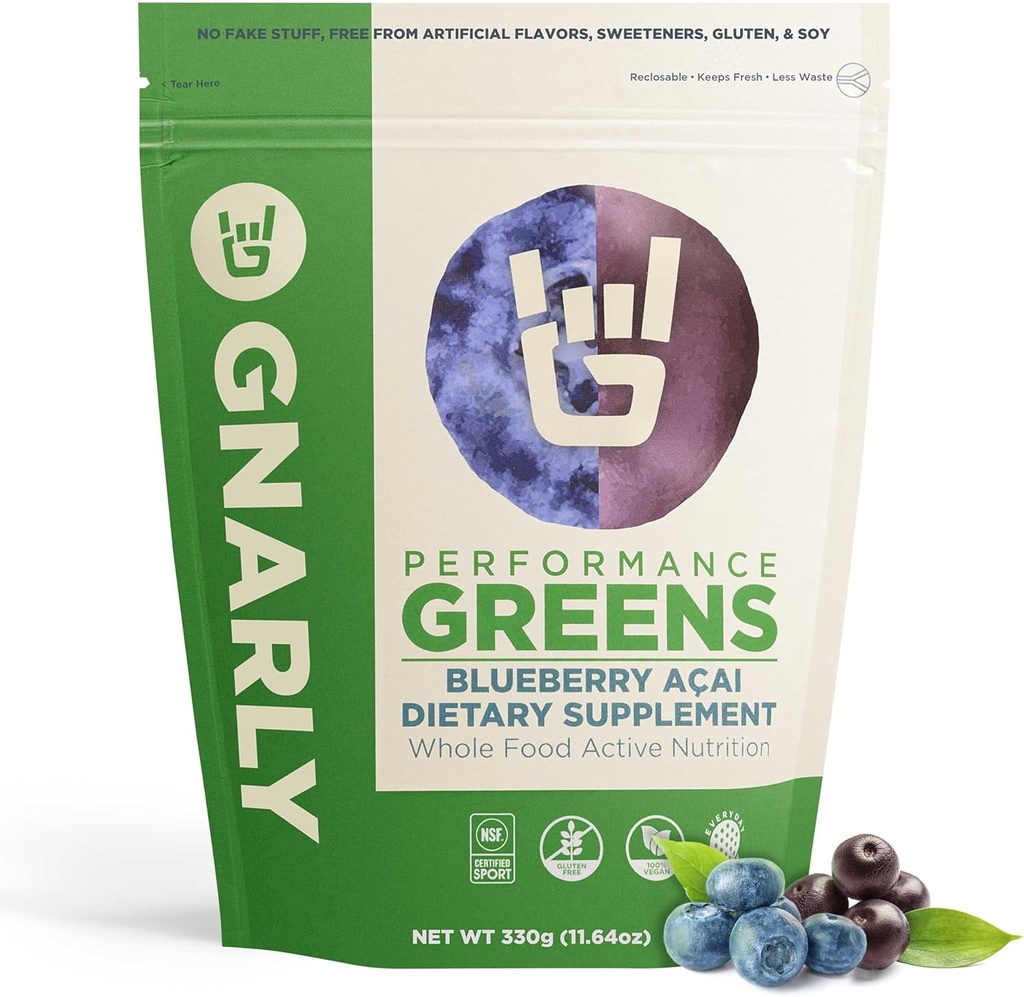 Gnarly Nutrition Greens Superfood Powder – Blueberry Acai Performance Super Greens Powder – NSF Sport Certified – Organic, Probiotics & Essential Micronutrients - Blueberry Acai, 11.64 oz