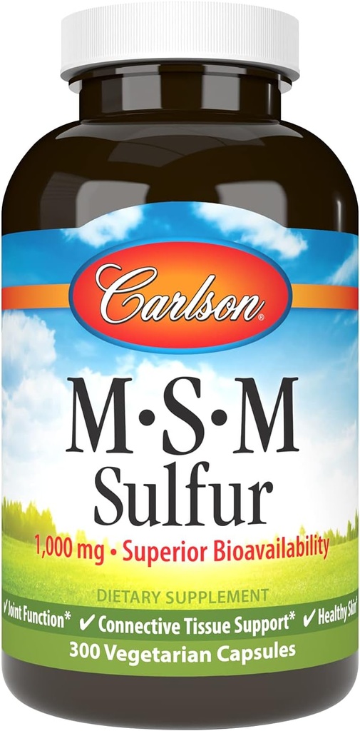 Carlson - M-S-M Sulfur, 1000 mg - Bioavailabilidad Superior, Función Conjunta, Soporte de tejido conectivo " Esquí sano, 300 cápsulas vegetarianas