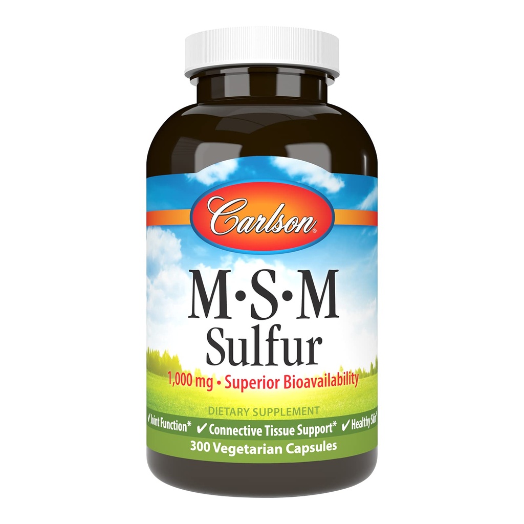 Carlson - M-S-M Sulfur, 1000 mg - Superior Bioavailability, Joint Function, Connective Tissue Support & Healthy Skin, 300 Vegetarian Capsules