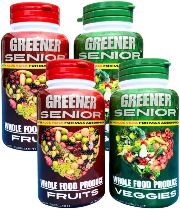 Suplemento completo de frutas y verduras - Formulado para adultos mayores, hombres y mujeres, para Max Absorción - 90 cápsulas de frutas y 90 cápsulas de verduras - 2 conjuntos