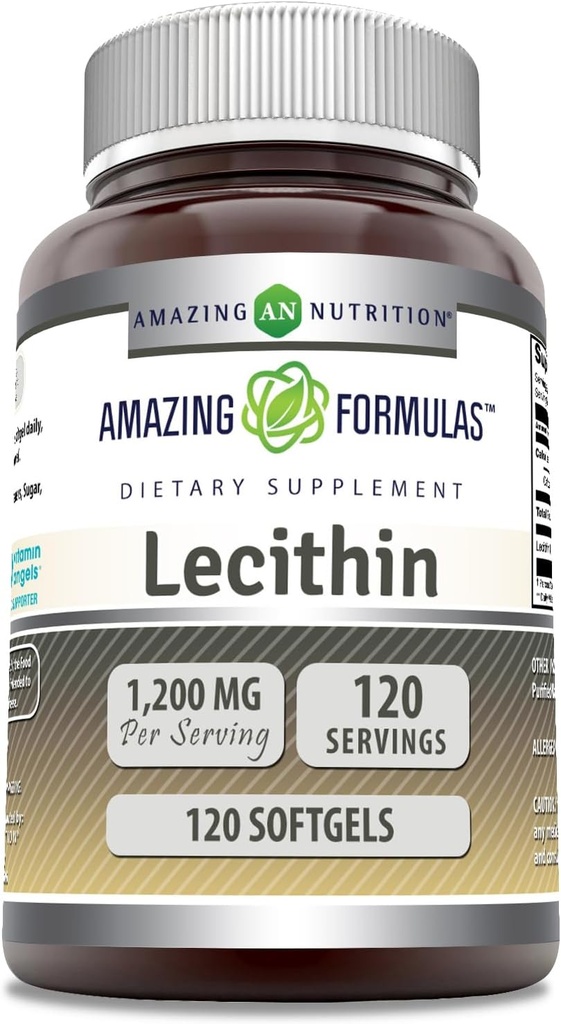 Fórmulas increíbles Lecithin 1200 mg Suplemento de Softgels ← High Potency ← No Gluten Free (1 Pack, 120 Cuenta)