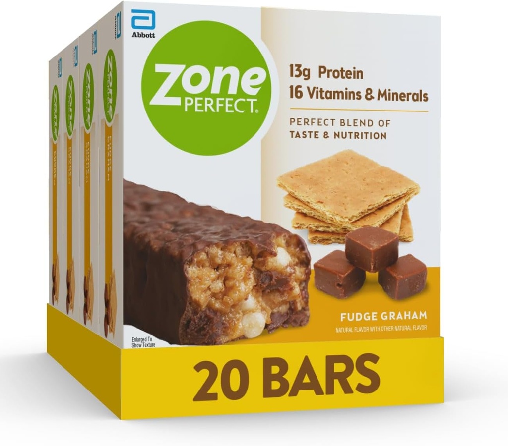 ZonePerfect Protein Bares, 13g Proteína, 16 Vitaminas & Minerales, Protein Snack, Fudge Graham, 20 Bares
