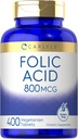 Carlyle Folic Acid 800 Mcg Tablets | 400 Count | Vegetarian, Non-GMO, Gluten Free