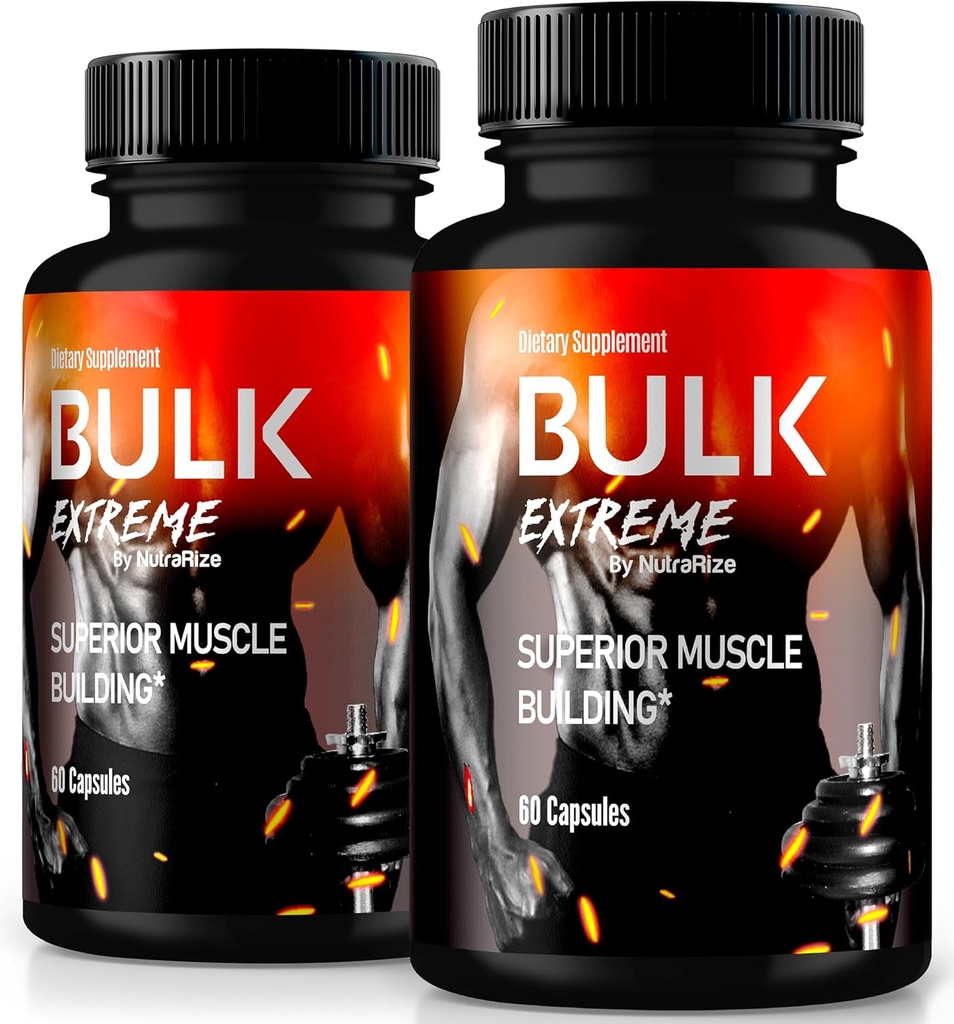 (2 Pack) Bulk Extreme Superior Muscle Building Advanced Formula, Bulk Extreme for Lean Muscle Mass for Men, All Natural Muscle Builder, Male Pills for Physical Performance, Reviews (120 cápsulas)