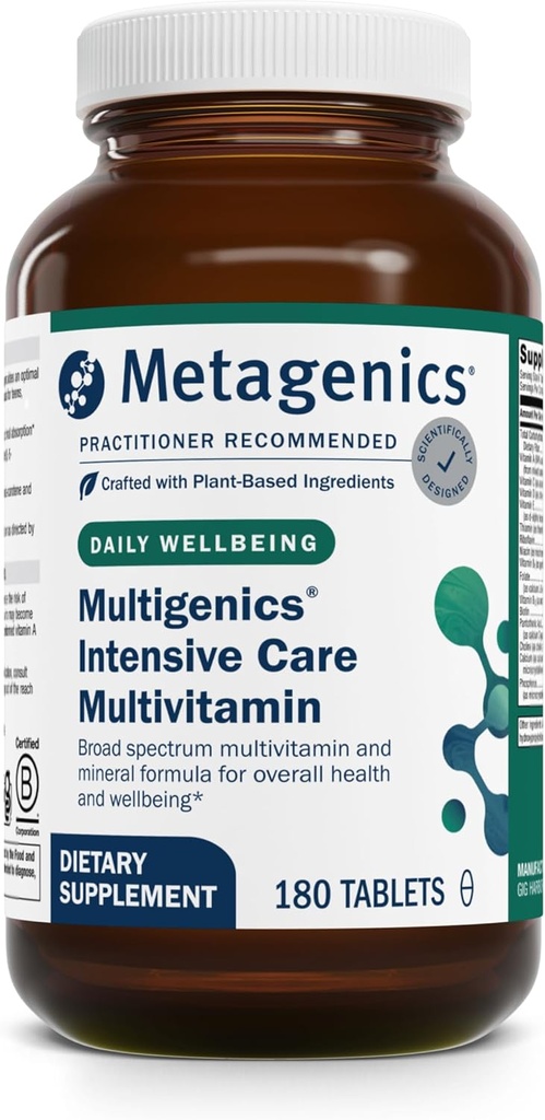 Metagenics Multigenics Cuidado intensivo Multivitamínico - sin hierro - Suplementos dietéticos para todos los días - con quercetina, beta-caroteno, ácido ascórbico &amp; Más - No GMO - Sin gluten - 180 Tabletas