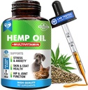 Cat &amp; Dog Hemp Oil Drops with Multivitamin - Pet Calming Anti Anxiety & Hip and Joint Pain Aid and Anti Stress Support - Natural Liquid Supplement (2 oz)