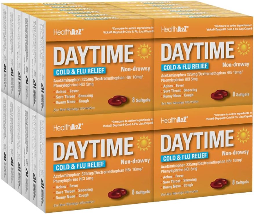 HealthA2Z® Daytime Silencioso " Flu Medicine " tóxico Powerful Multi-Symptom Daytime Relief ← Cold " Flu Medicine (8 Count (Pack of 24))