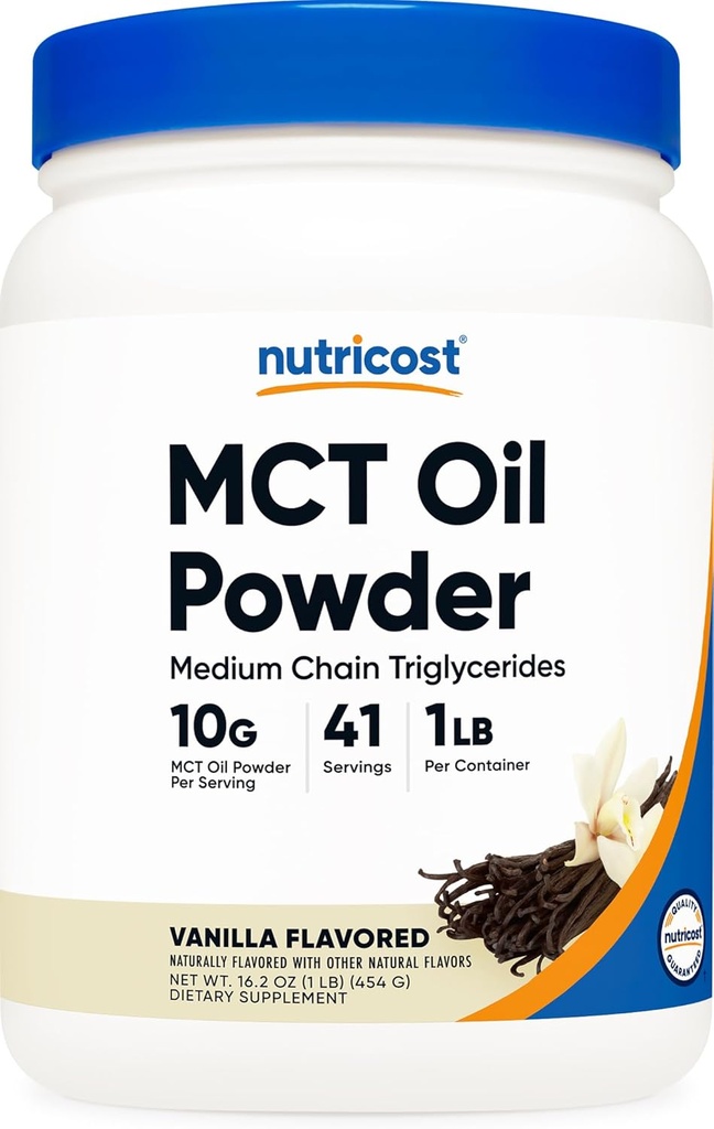 Nutricost Premium MCT Oil Powder (1 LB, Vanilla) - Mejor para Keto, Ketosis y Dietas Ketogénicas - Zero Net Carbs, Non-GMO y Gluten Free, Medium Chain Triglyceride
