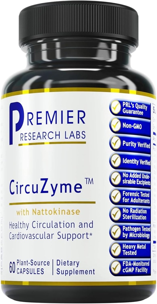 Premier Research Labs CircuZyme - Blood Circulation Supplements Supporting Blood Flow & Vascular Support Featuring Diosmin, Cayenne &amp; Nattokinase, for Men and Women - 60 Vegetarian Capsules