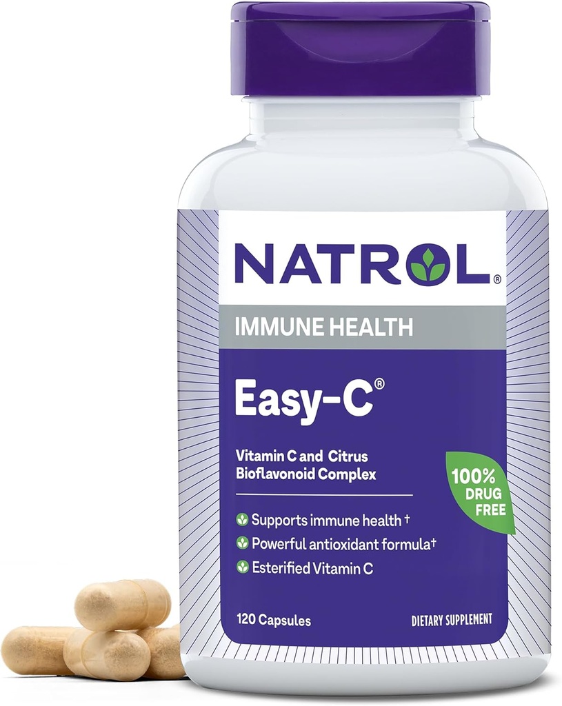 Natrol Easy-C Immune Health, Suplemento dietético, soporta la salud inmune con vitamina C y bioflavonoides, cápsulas vegetales, 500 mg, 120 Condes