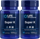 Super K, Vitamina K1, Vitamina K2 mk-7, Vitamina K2 mk-4, Vitamina C, Bone/Heart/arterial Health, 3-Month Supply, Gluten-Free, 1 Daily, Non-GMO, 90 softgels (Pack of 2)