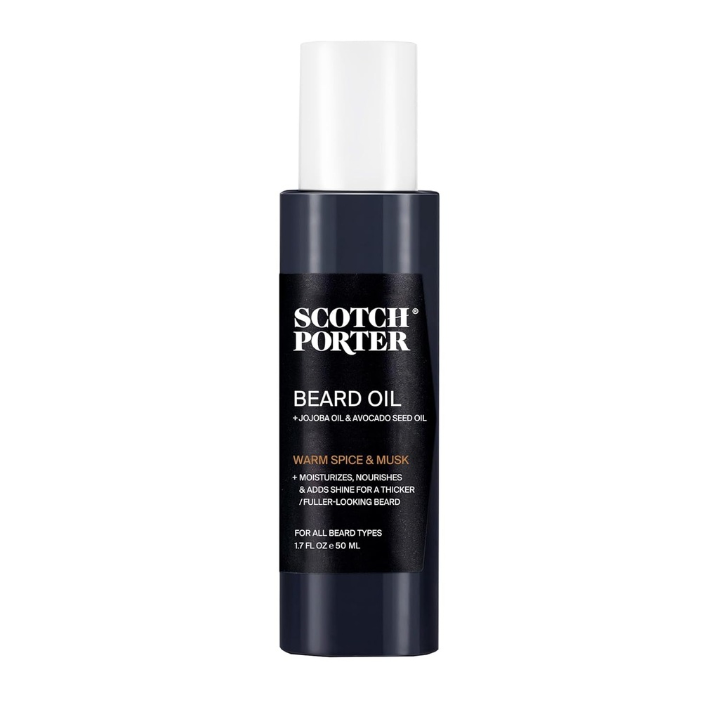 Scotch Porter Smoothing Beard Oil – Sellos de aceite de Nutrición en Moisture & Smooths Flyaways para una barba libre de frizz, Fuller/Healthier-Looking con brillo de todo el día – Original Scent, 1.7 oz. Botella