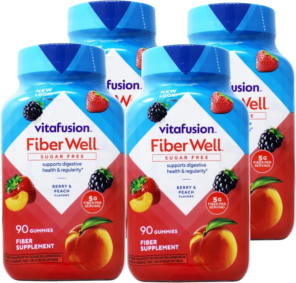 VitaFusion, Fiber Well Gummies, Suplemento de fibra, Sabores surtidos - 90 gummies, Pack de 4