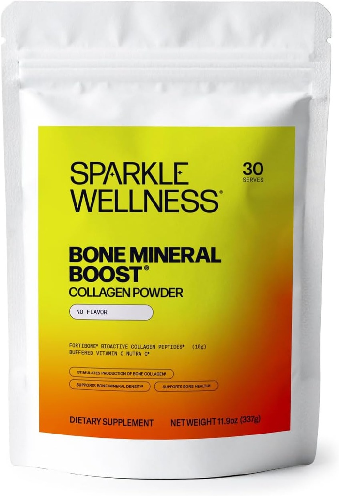 Sparkle Wellness Bone Mineral Boost (No Flavor) [30 Serves] | Collagen Powder Supplement | FORTIBONE Bioactive Collagen Peptides and Buffered Vitamin C Nutra C | Bone Supplements