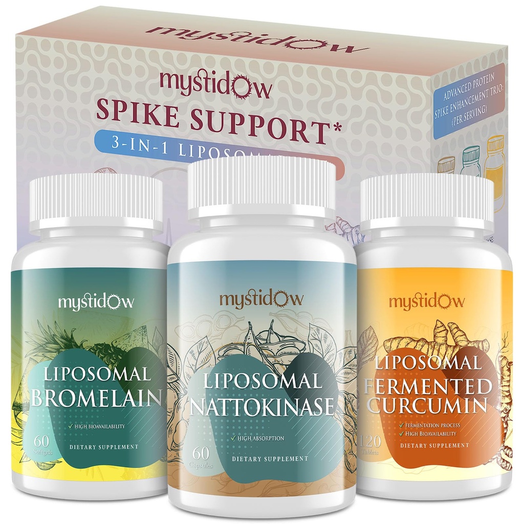 Spike Support Trio ← Liposomal Nattokinase 8000 FU 500mg, Bromelain 1150 mg " Fermented Curcumin 1800 mg peru High Potency, Enhanced Absorption Formula  durable for Immune, Heart " Circulatorytención 60 Servings