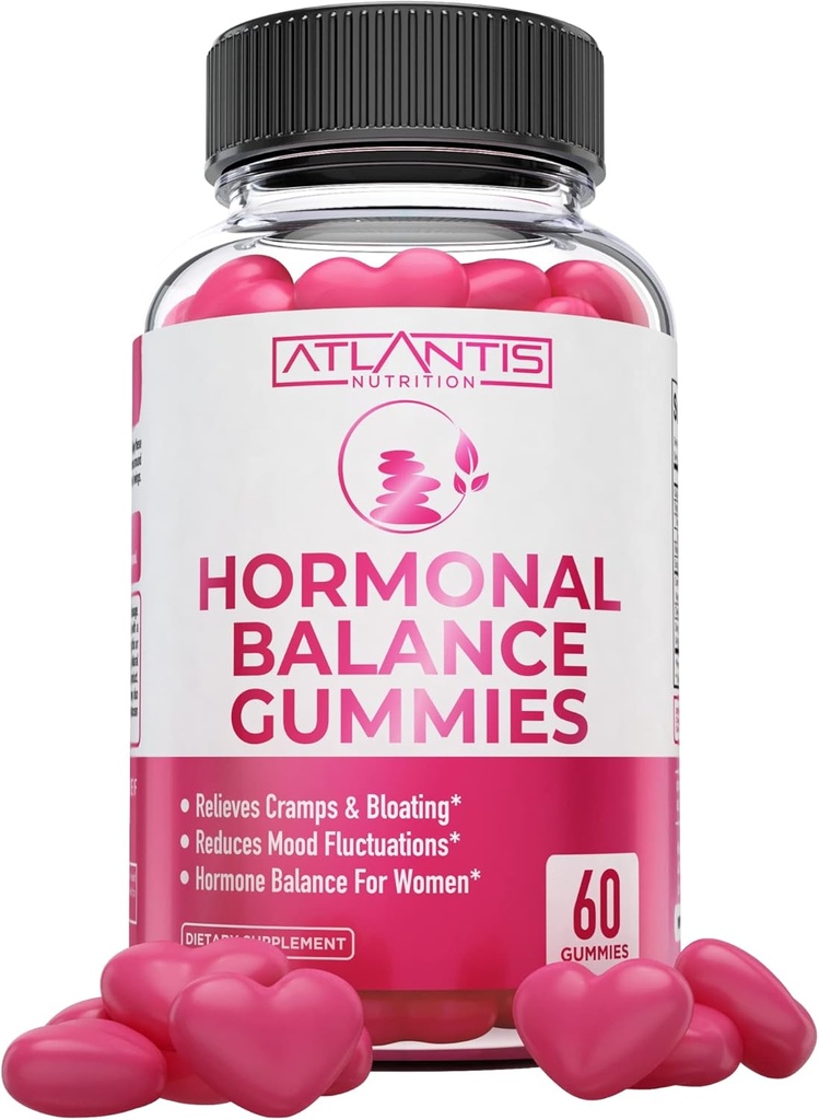 Atlantis Nutrition Hormonal Balance for Women ' PMS Relief Gummies - Alleviates Cramps, Bloating, Mood Swings, Hot Flashes & Night Sweats - Cranberry, Dong Quai & Chasteberry Menstrual Cramp Relief