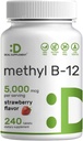 SUPLEMENTO DEAL Metil B-12 Vitaminas 5000 mcg, 240 Tabletas Chewable ← Forma activa - Fresa Flavored - Apoyo energético " Función de salud cerebral - Vegetariano " GMO Gratis