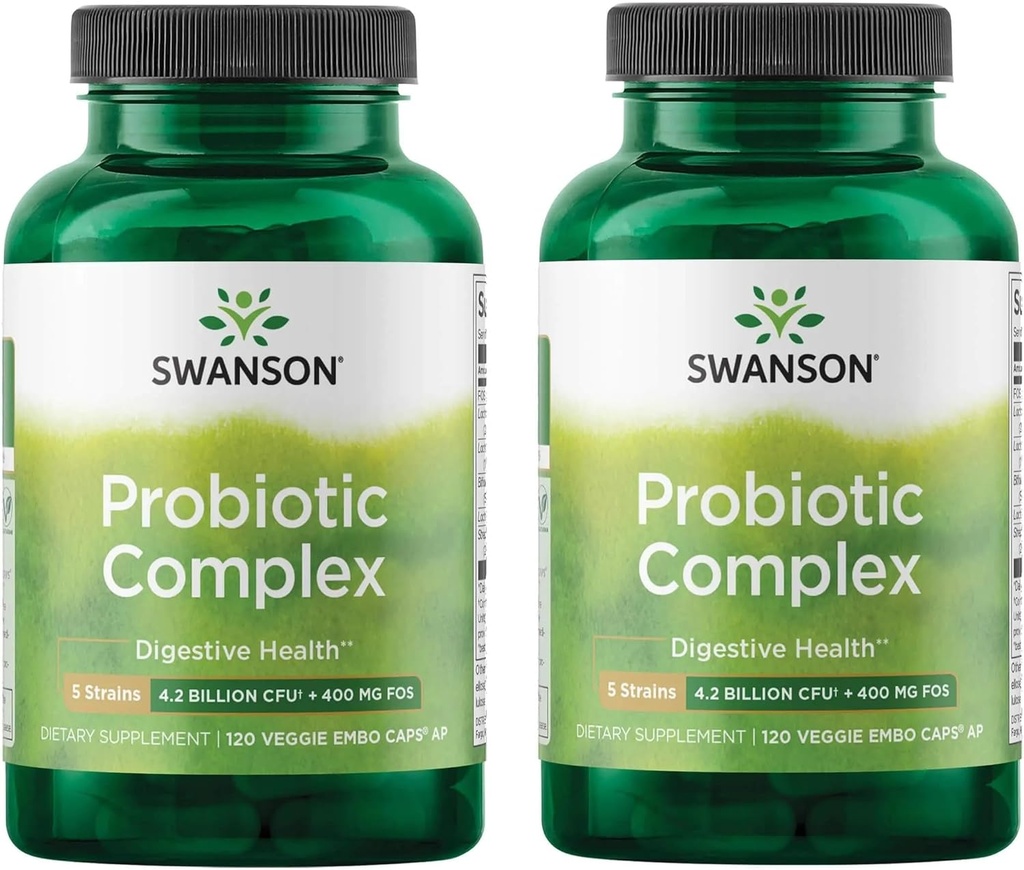 Complejo Probiótico Swanson 4.2 Billones CFU 5-Strain Digestive Health Fat Metabolism Satiety Prebiotic FOS Complex Suplemento 120 Veggie DRcaps (2 Pack)