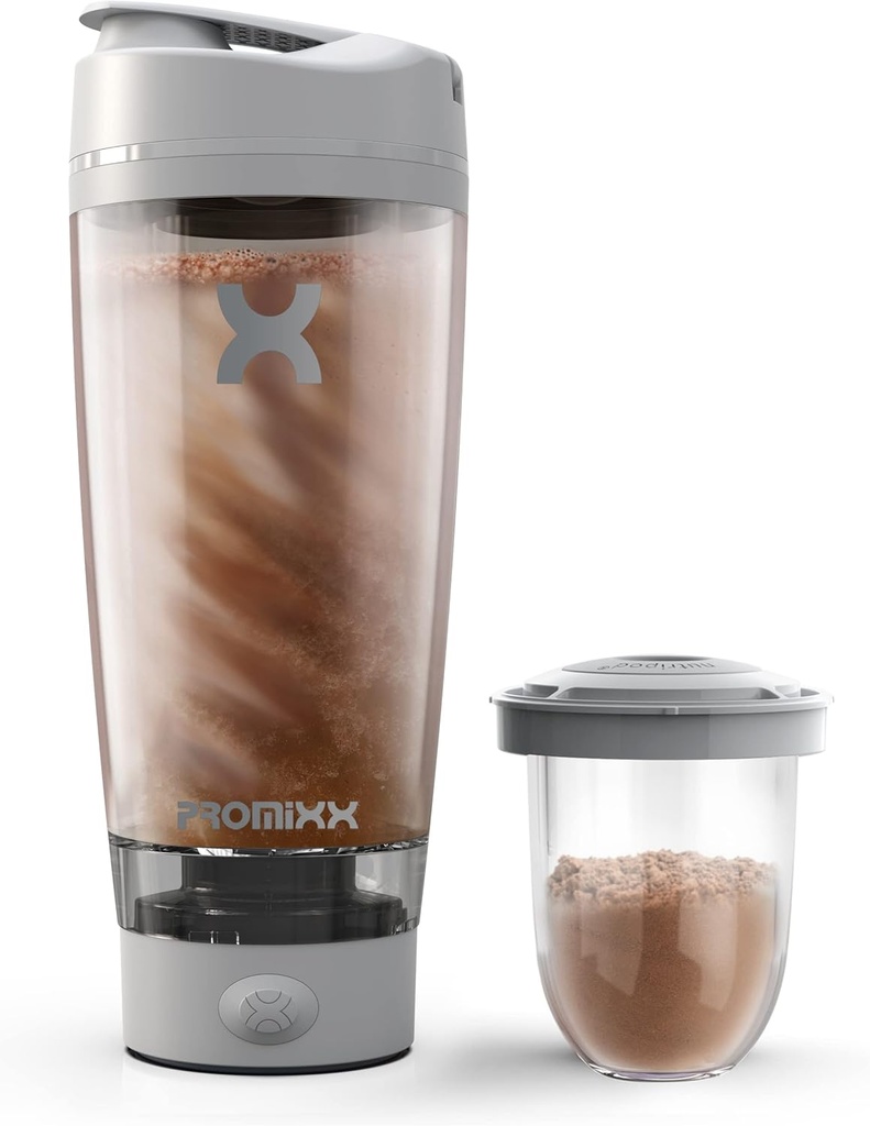 Promixx Pro Shaker Bottle ← Recargable, Potente para Smooth Protein Shakes ← incluye el almacenamiento de suplementos - BPA Gratis Silencio 20oz Cup (Cool Gray)