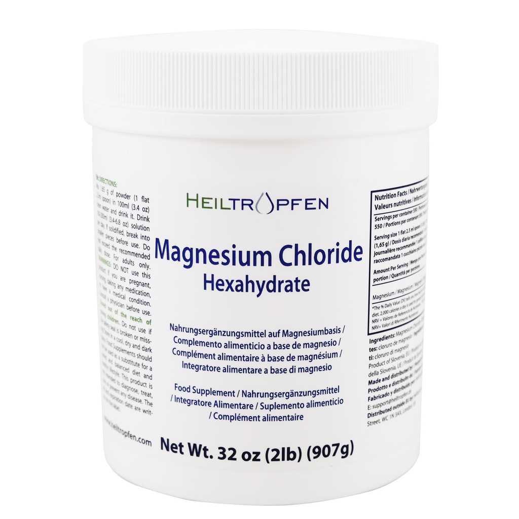 2 Pounds Magnesium Chloride Hexahydrate | Pharmaceutical Grade Ingredients | Third-Party Tested | Crystal Powder | Pure Ph. EUR., BP, USP, 100% | Heiltropfen®