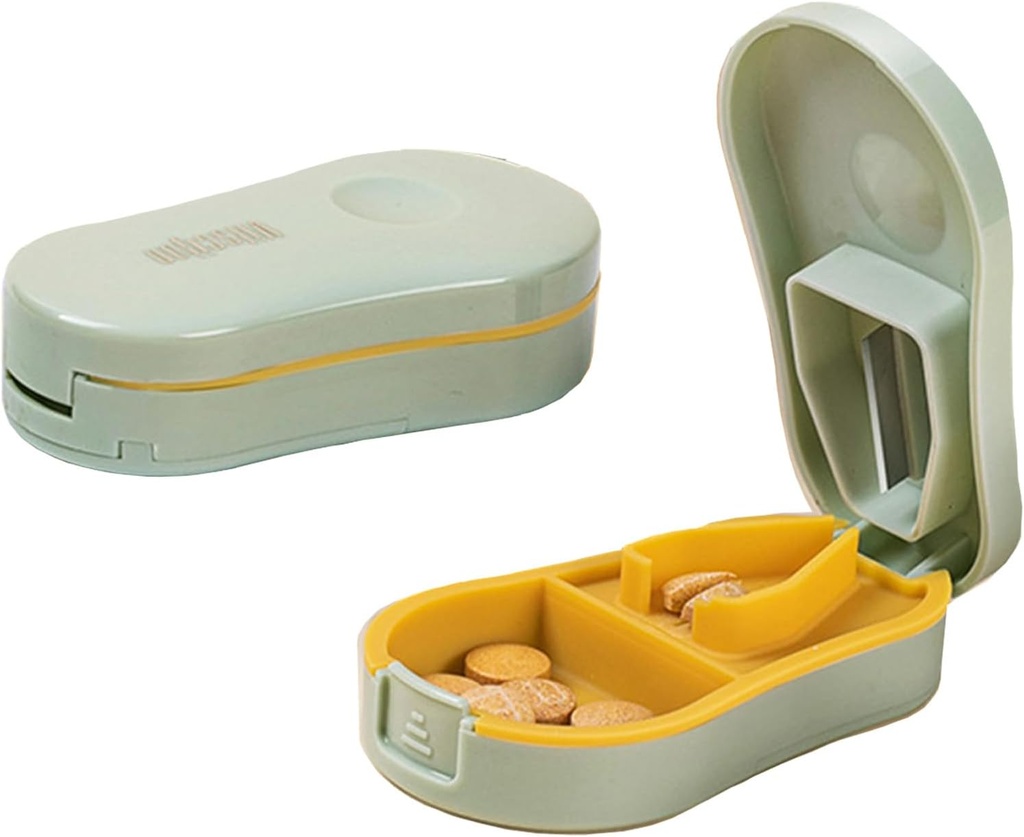 Divisor de cuchilla pequeña verde claro con dispositivo de centro para pequeñas y pequeñas píldoras, cortes de vitaminas tabletas, trituradora de píldoras exquisita portátil para bolsillo de proa