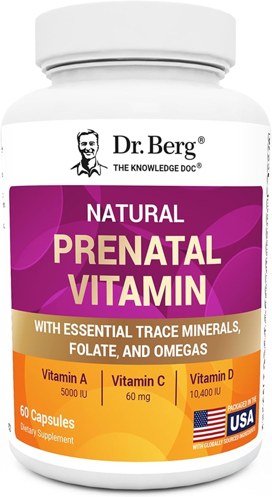 Dr. Berg Vitaminas Prenatales Naturales para Mujeres (Enfermería embarazada) - Vitaminas Prenatales con Folato, Vitaminas, Minerales, Omegas, &11 Superalimentos Poderosos - Mujeres Multivitamina Prenatal - 60 cápsulas
