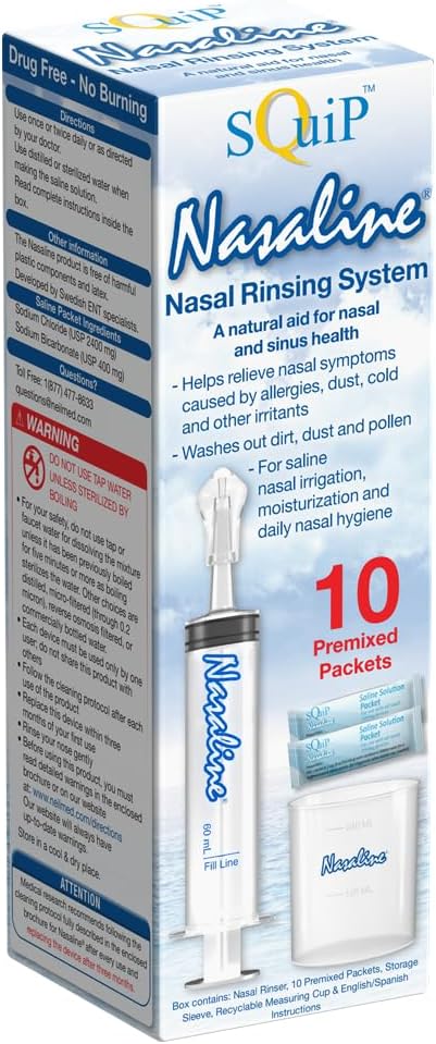 Squip Nasaline Nasal Rinsing System con 10 Packs Saline Premixed