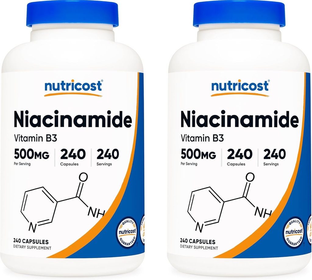 Nutricost Niacinamide (Vitamin B3) 500mg, 240 cápsulas (2 botellas)