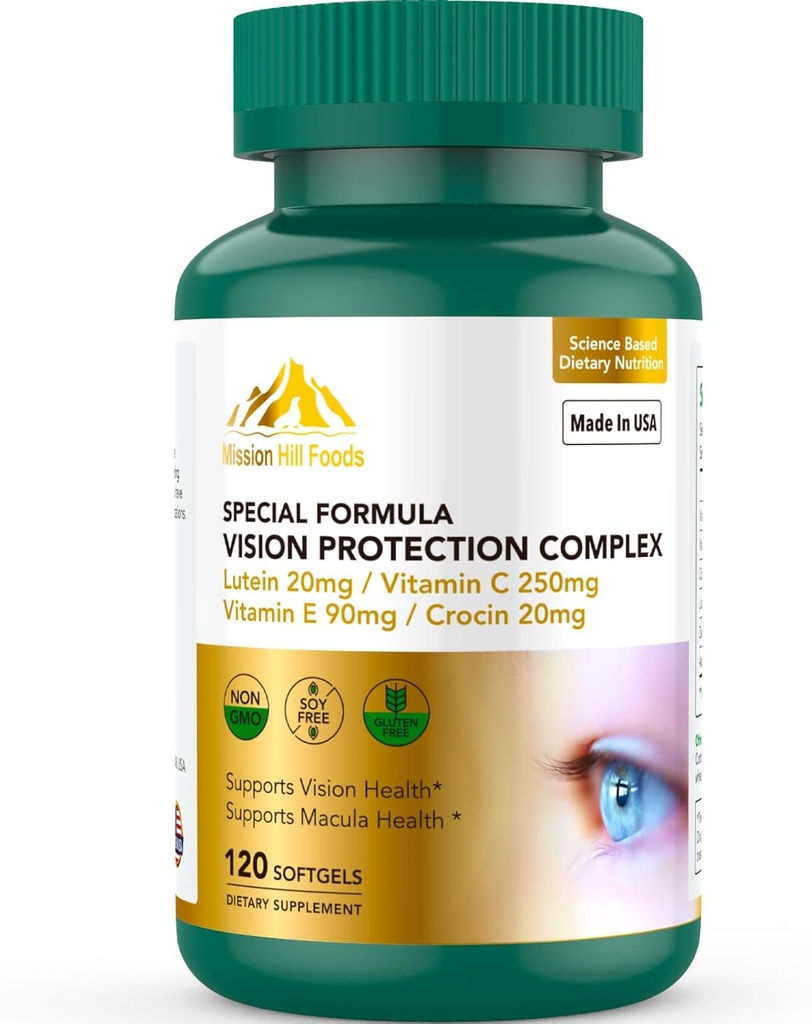 Lutein y Zeaxanthin Suplementos - 6 en 1 Complejo de Protección Visión con Lutein 20mg, Zeaxanthin, Astaxanthin, Crocin, Vitamina C &amp; E, 120 Softgels, No Gluten-Free, Supports Eye Health