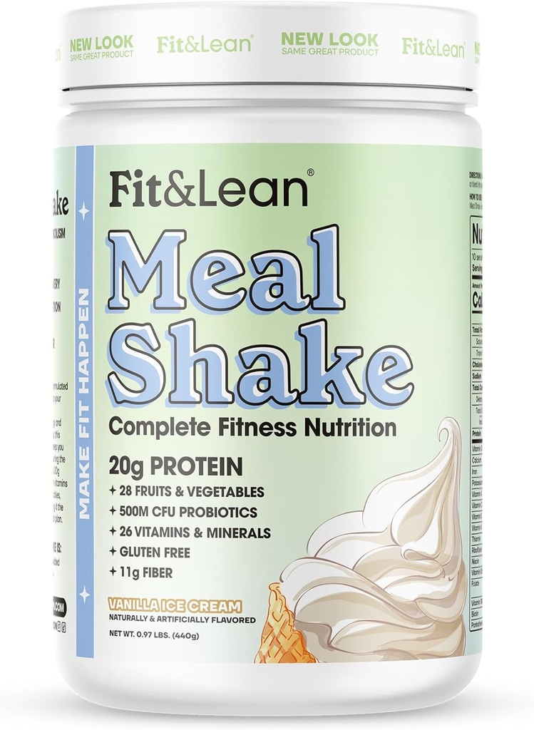 Fit " Lean Meal Shake, Fat Burning Meal Replacement, Protein, Fiber, Probiotics, Vanilla, 1lb, 10 Servings Por Container