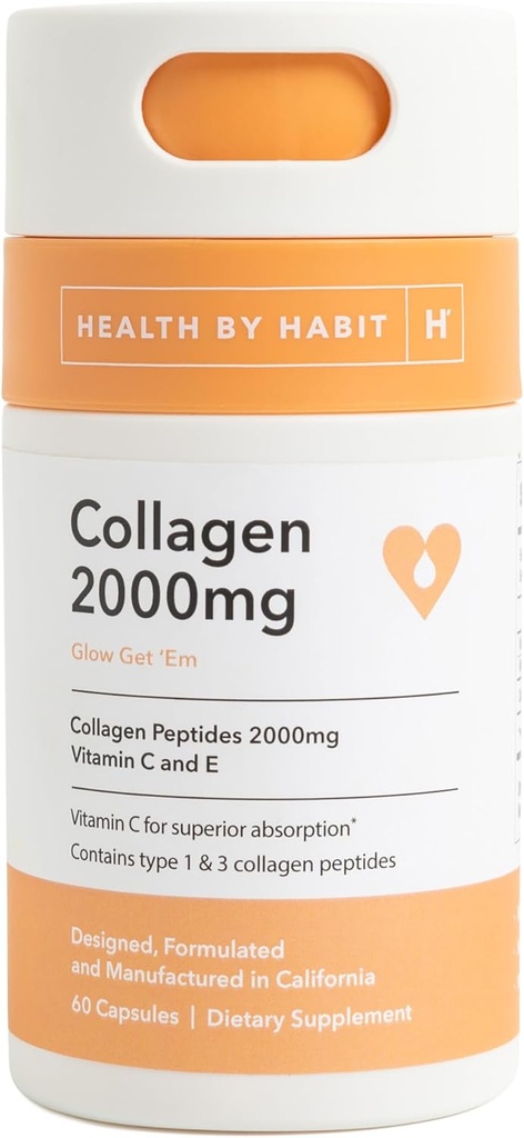 Salud por Habit Collagen Suplemento (60 cápsulas) - Vitamina C & Vitamina E, 2000mg, Peptidos Collagen, Absorción Superior, Apoya tu piel, no GMO, Libre de Azúcar (1 Pack)